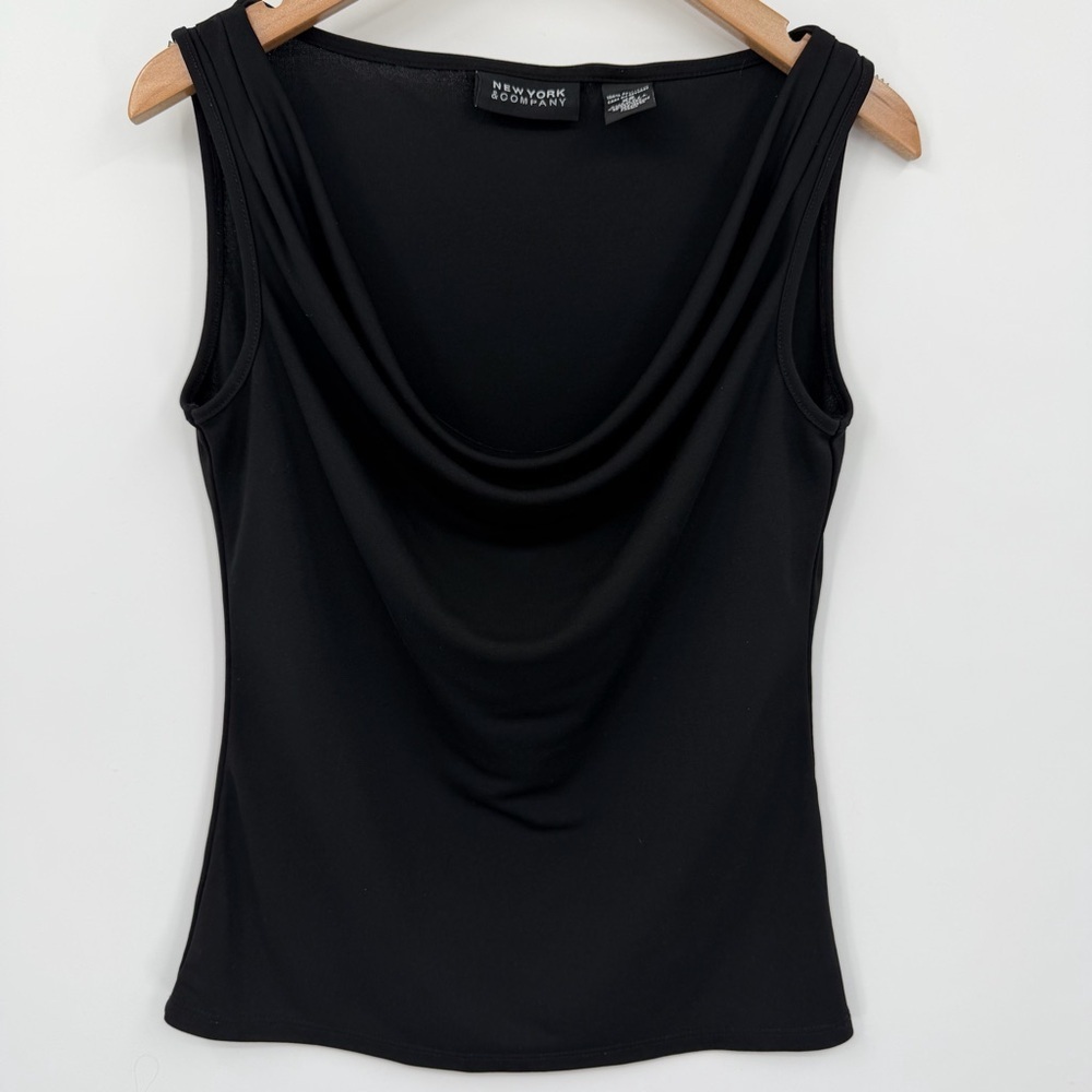 New York & Company Black Sleeveless Cowl Neck Top